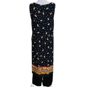 Worthington Womens Boho Maxi Dress 14 Black Multicolor Sleeveless Layer Casual